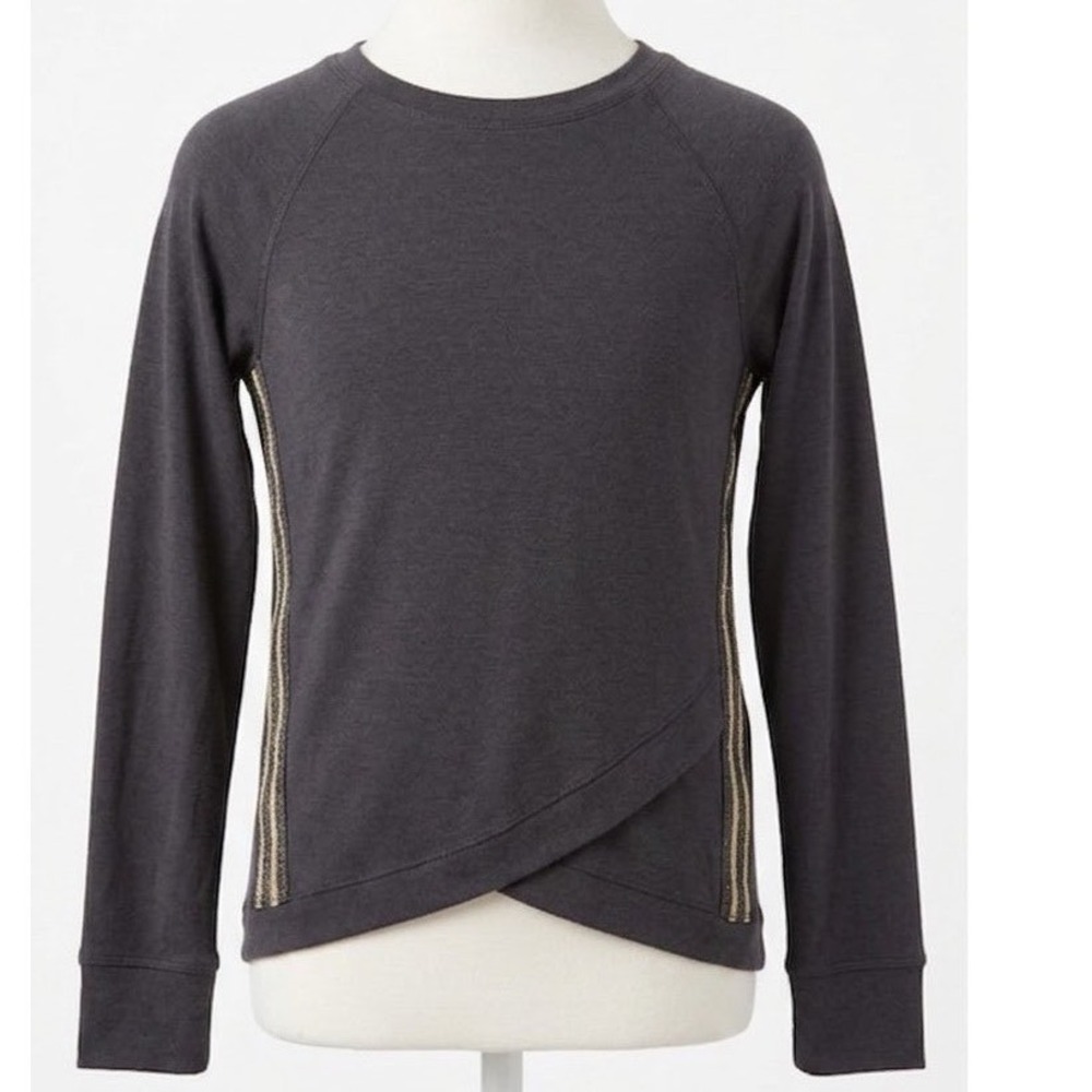 Athleta Girl Black Sweatshirt Gold Metallic Side Stripe Crossover Hem XXL 16